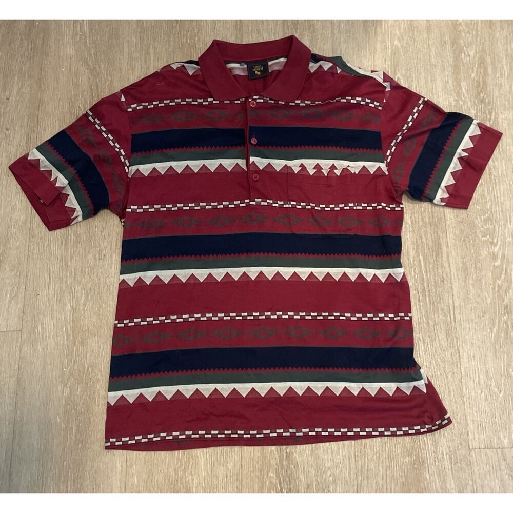 Nino Marini  polo Shirt men’s size L Red Geometric Vintage/Have Small Tear